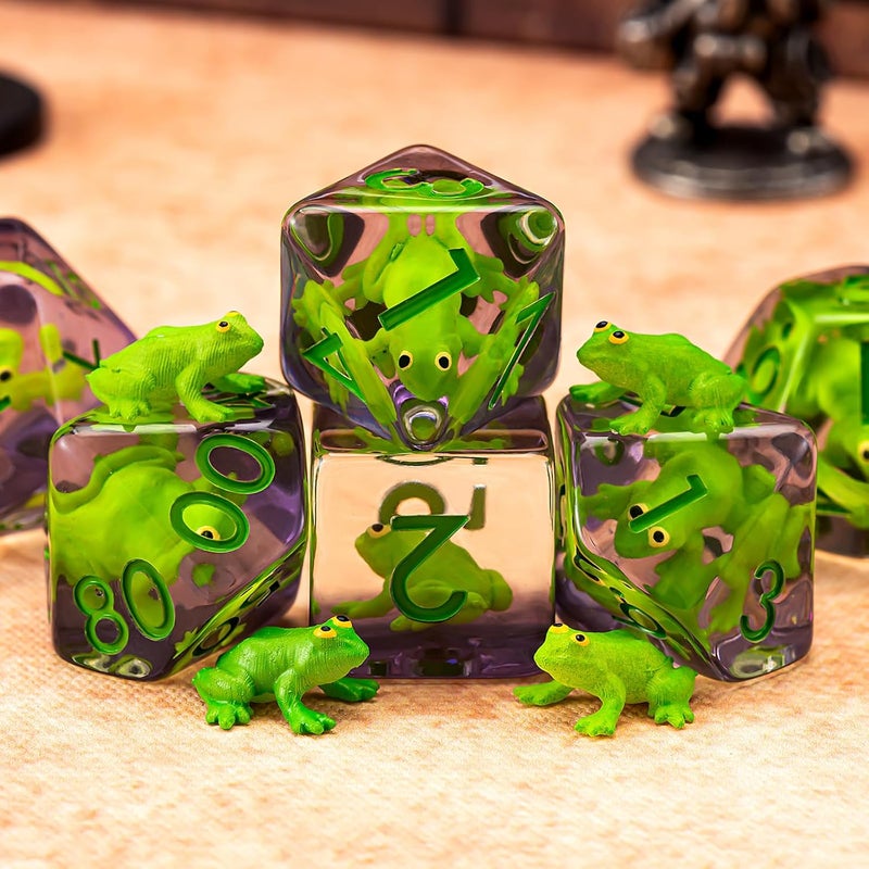 weyano Resin D&D Dice Set, Green Frog Animal Polyhedral Dice for Dungeons and Dragons, RPG, MTG DND 7-DIE (D4, D6, D8, D10, D12, D20, D%) for Ages 15 and Up - Image 4